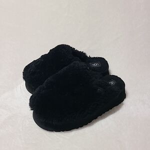 UGG Plush Black Platform Slippers Women's Size 6